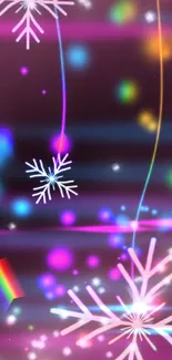 Colorful snowflake pattern on a vibrant purple background.