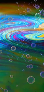 Colorful soap bubble art with vibrant swirls and dynamic hues for phone wallpaper.