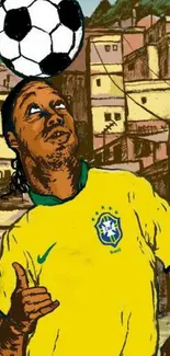 Illustration of a Brazilian soccer player balancing a football.