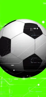 Soccer ball with neon green background in digital style.