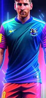 Artistic illustration of a soccer player in vibrant colors.