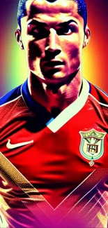 Vibrant soccer star mobile wallpaper with colorful design and energetic vibe.