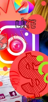 Vibrant mobile wallpaper with social media icons and colorful design.