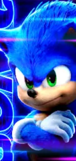 Sonic character with neon blue glow