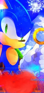 Colorful Sonic the Hedgehog wallpaper with vibrant blue and gold accents.