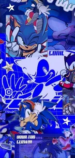 Sonic the Hedgehog collage in vibrant blue tones, featuring dynamic character designs.