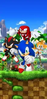 Sonic and friends in a vibrant landscape wallpaper.