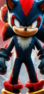 Sonic inspired character in a vibrant fiery setting.