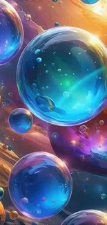 Colorful space bubbles in a galaxy scene wallpaper.