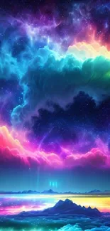 Vibrant and colorful space clouds with a cosmic background.