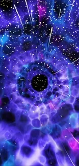 Vibrant purple and blue space vortex wallpaper with cosmic details.