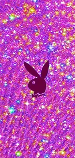 Vibrant purple wallpaper with bunny silhouette and glittery background.