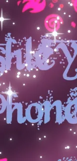 Purple wallpaper with sparkly personalized design.