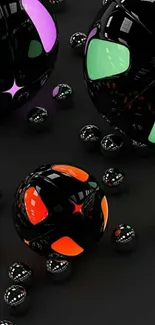 Vibrant abstract spheres on black background.