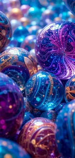 Colorful abstract spheres with geometric designs.