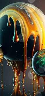 Vibrant abstract spheres with dripping liquid effect in orange tones.