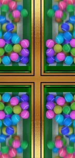 Vibrant colorful spheres in grid pattern.