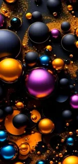 Vibrant mobile wallpaper with colorful spheres and bubbles.