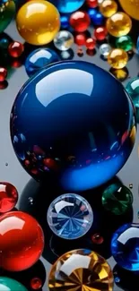 Vibrant and colorful spheres on a reflective surface.