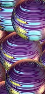 Vibrant wallpaper with abstract spherical patterns in purple and blue tones.