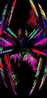 Vibrant graffiti-style spider art wallpaper with neon colors on black background.