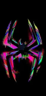 Vibrant spider design on black mobile wallpaper.