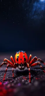 Red spider under a starry galaxy sky wallpaper.