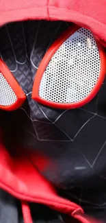 Dynamic Spider-Hero mask in striking red hood.