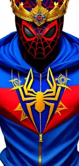 Vibrant Spider King design with bold colors and crown on phone wallpaper.