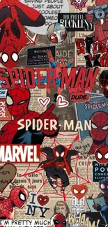 Dynamic Spider-Man collage with vibrant red hues and comic elements.