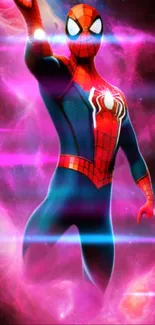 Vibrant Spider-Man cosmic art with a pink aura.