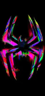 Colorful Spider-Man logo on black wallpaper.