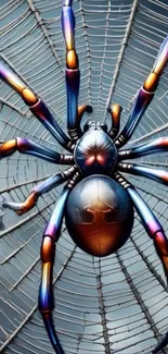 Colorful spider on a detailed web with vibrant hues.