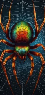 Vibrant spider on a web with rich colors in a digital art style.