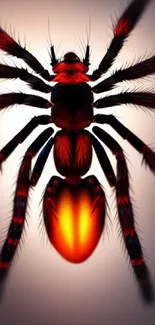 Vivid artwork of a spider with fiery red and black colors on a mobile wallpaper.