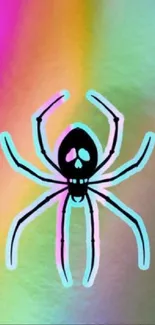 Neon spider on a rainbow gradient background