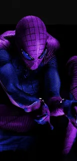 Dynamic purple and blue Spider superhero in action.