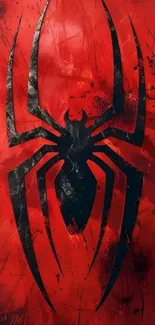 Red and black spider symbol wallpaper design.