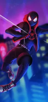 Vibrant Spider-themed wallpaper with dynamic superhero in action.