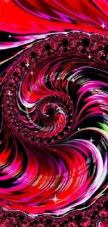 Vibrant red and pink spiral abstract art wallpaper.