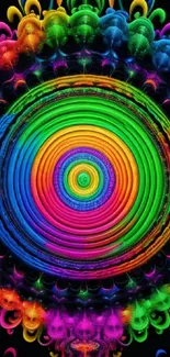 Vivid spiral abstract art mobile wallpaper with rainbow colors and intricate patterns.