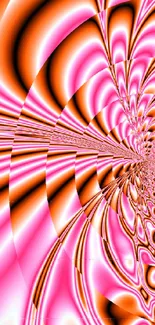 Vibrant pink and orange spiral abstract wallpaper.