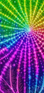 Vibrant rainbow spiral abstract wallpaper with sparkling lights and dynamic colors.