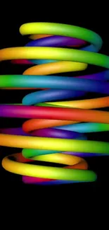 Colorful spiral wallpaper on black background with vibrant rainbow hues.