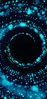 Spiral blue wallpaper with luminous dots on a dark background.