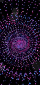 Vibrant spiral of pink and blue dots on black background wallpaper