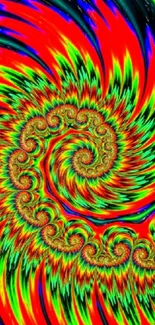 Vibrant swirling fractal wallpaper with red and green patterns.