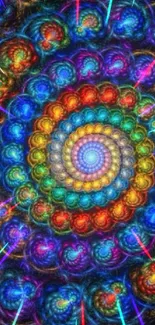 Vibrant colorful spiral fractal art wallpaper with an intricate design pattern.