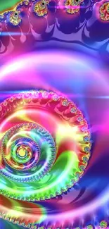 Colorful spiral fractal art with vibrant rainbow hues for phone wallpaper.