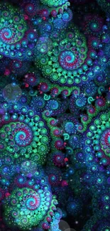 Vibrant spiral fractal art with bright colors and intricate patterns.